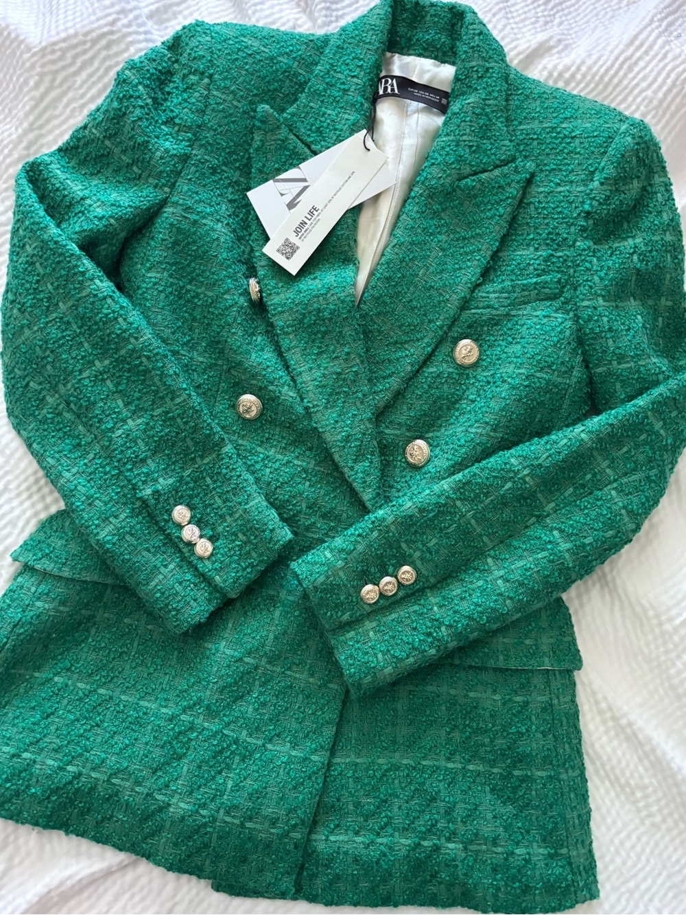 Zara Double Breasted Tweed Blazer